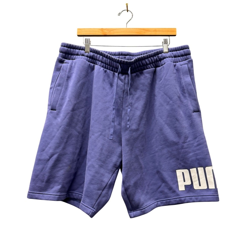 Puma Shorts Big Logo Fleece Drawstring Waist + Pockets Purple Mens 2XL XXL