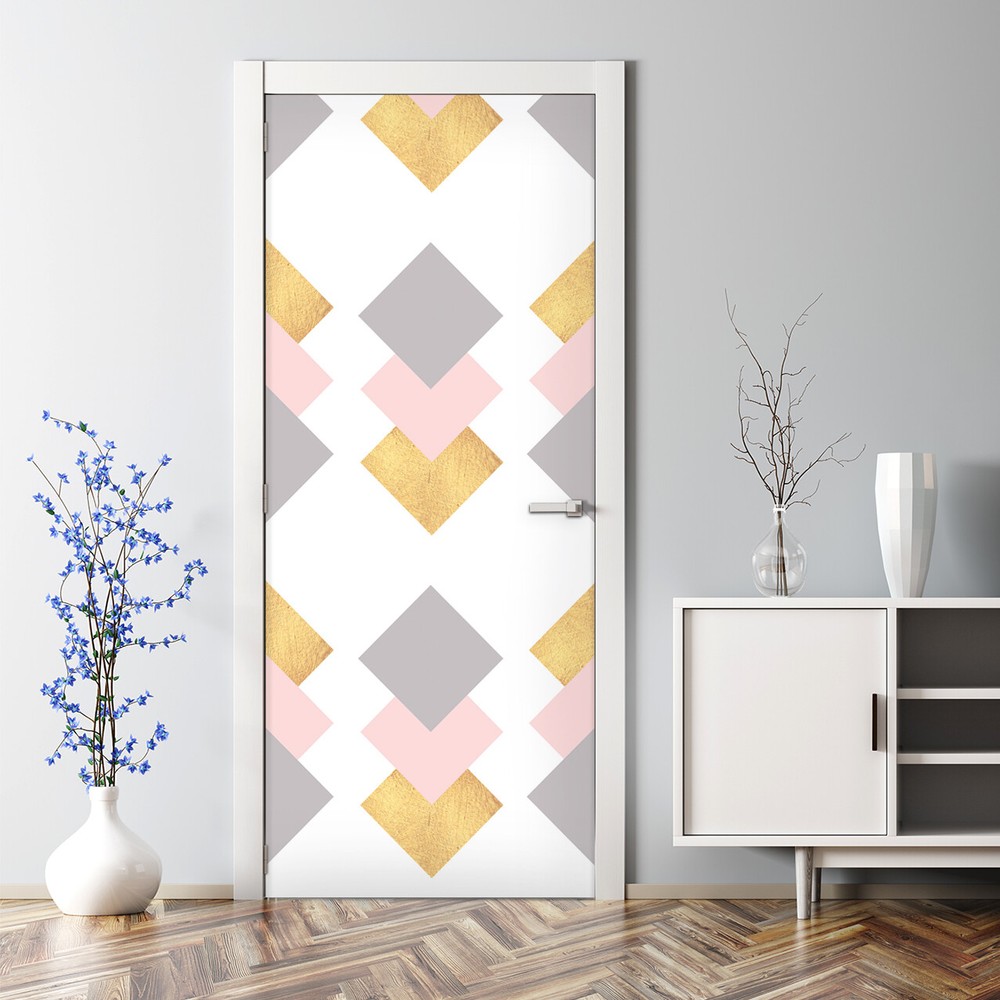 Gold Squares Modern Minimalist Bubble-Free Door Sticker Decal for Home Decor