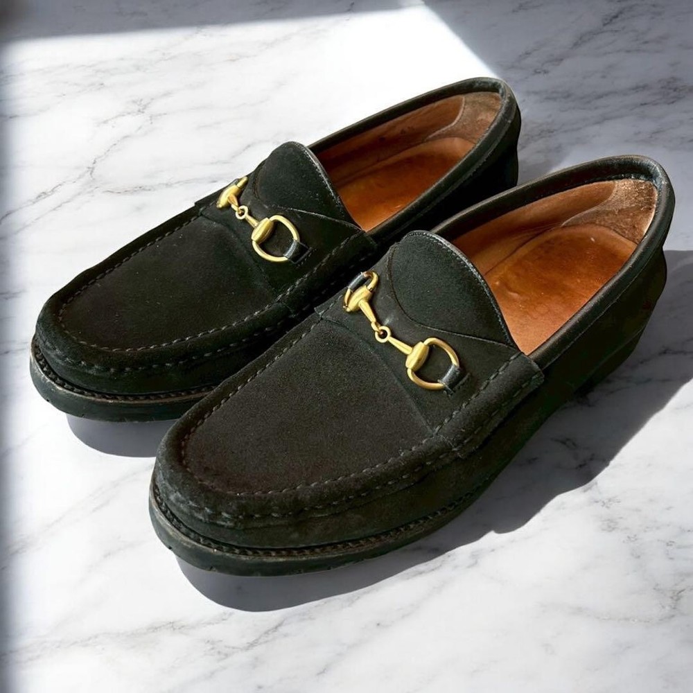 GUCCI Horsebit Suede Loafers Black Size 6.5 Women's Authentic Luxury Footwear