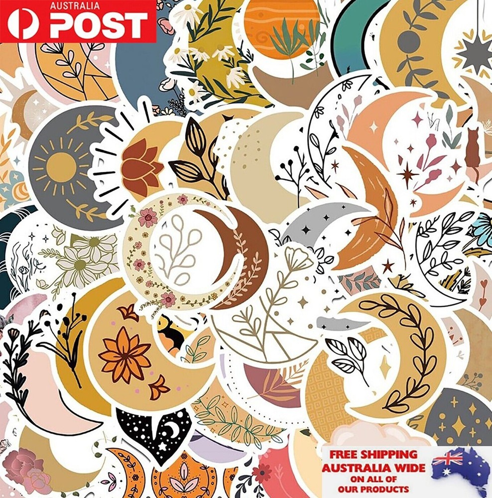 50pcs Floral Flower Moon Sticker Pack Waterproof Graffiti Phone Laptop Decal