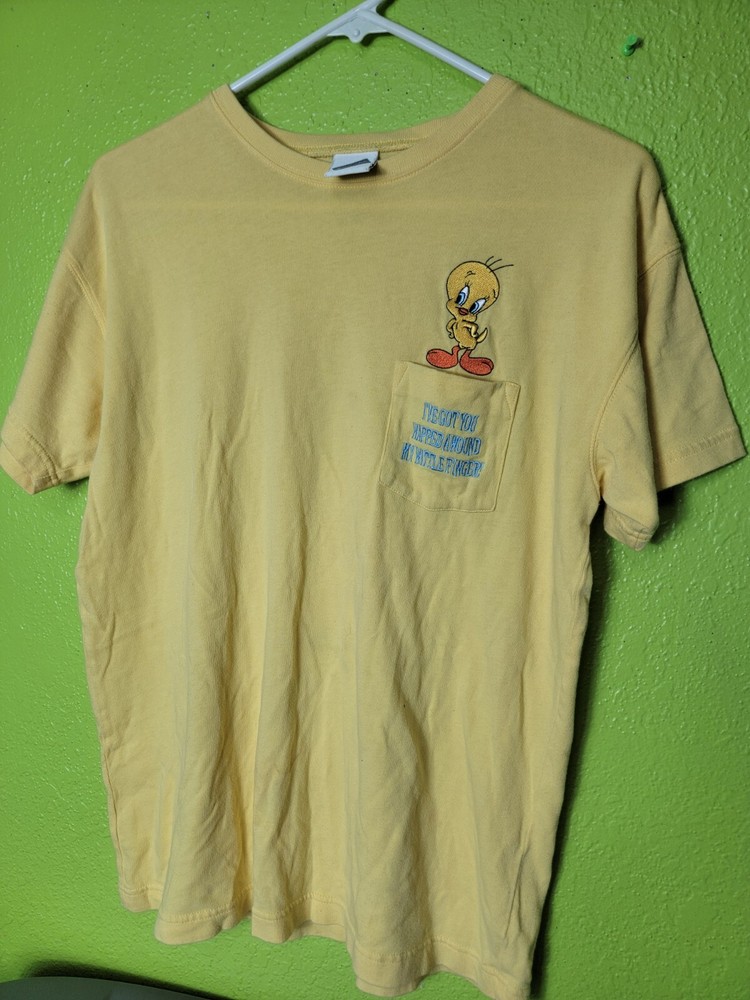 Tweety Bird Yellow Shirt Pocket On Front Warner Bros. Looney Tunes Y2K 2000 VTG