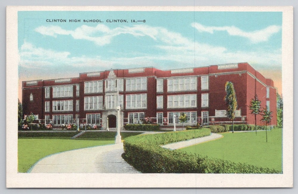 Clinton High School Clinton Iowa Linen Postcard E. C. Kropp 1930s Unposted