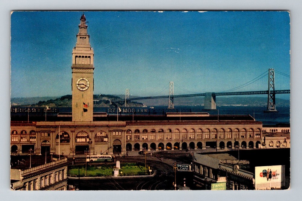 San Francisco, CA-California, Ferry Building Market Bay Bridge Vintage Postcard