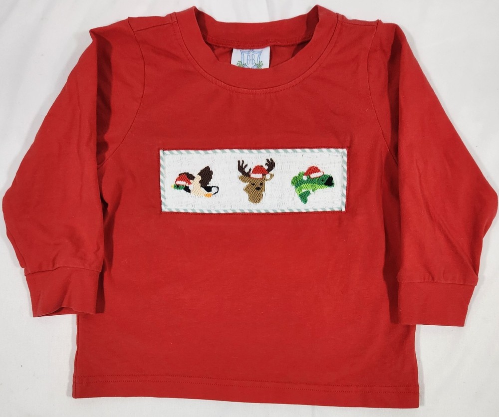 Outdoors Christmas Smocked Embroidered Long Sleeve Shirt Toddler 2T Hunting