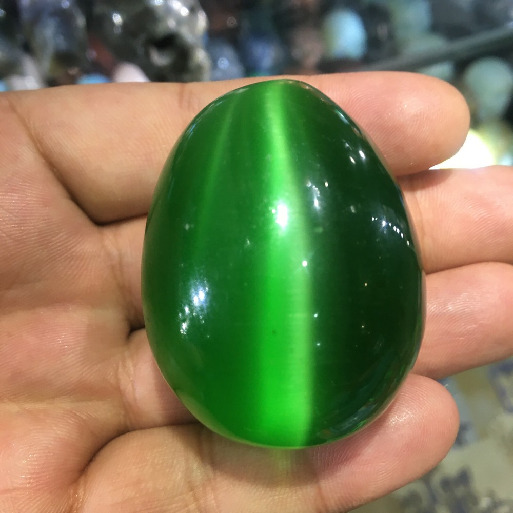 30x40MM Green Cat's Eye Egg Sphere Healing Crystal Stone Specimen
