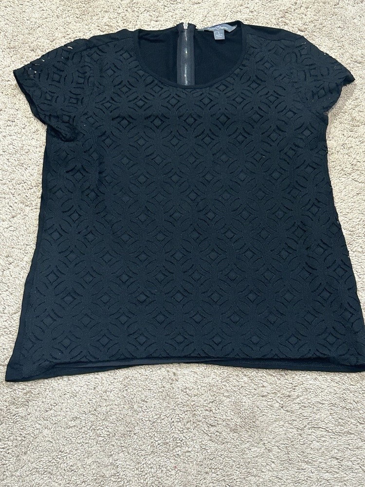 Market & Spruce Womens Shirt Sz Large Black Lace Overlay Classic Dressy Comfort
