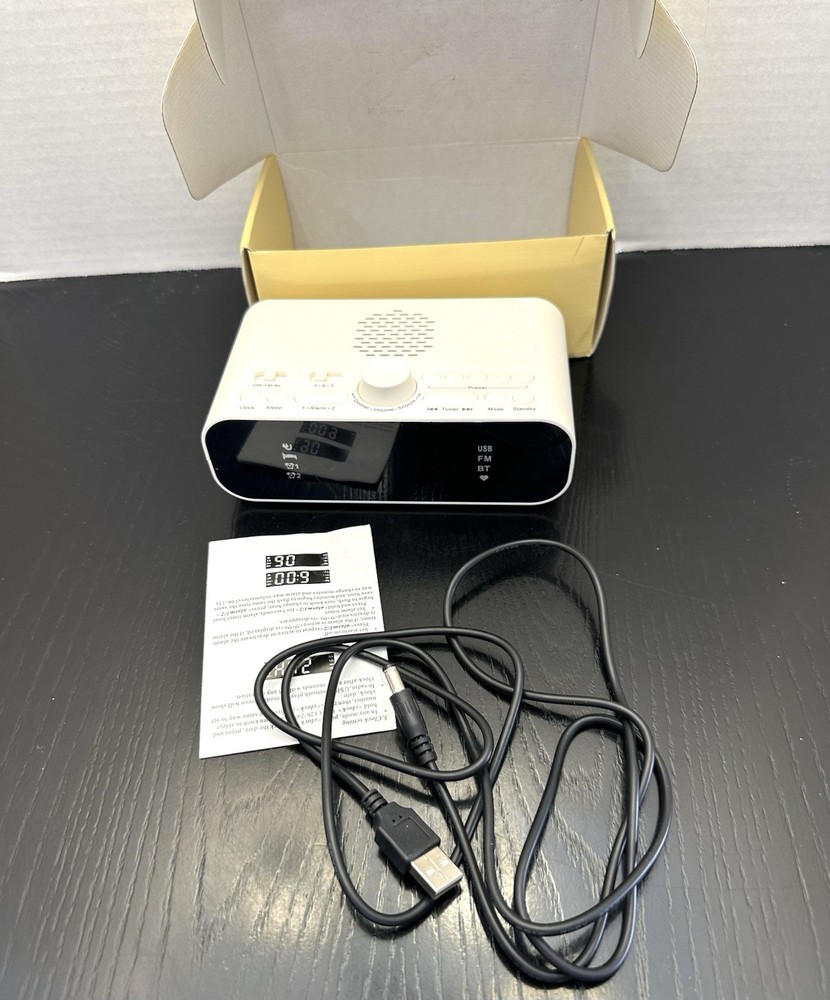 White BT-A5 Wireless Speaker Clock Radio with USB Charging