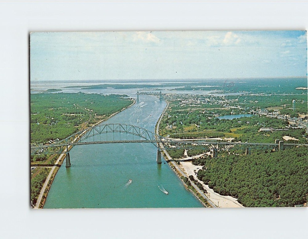 Postcard Aerial View Cape Cod Canal & Bourne Bridge Massachusetts USA America