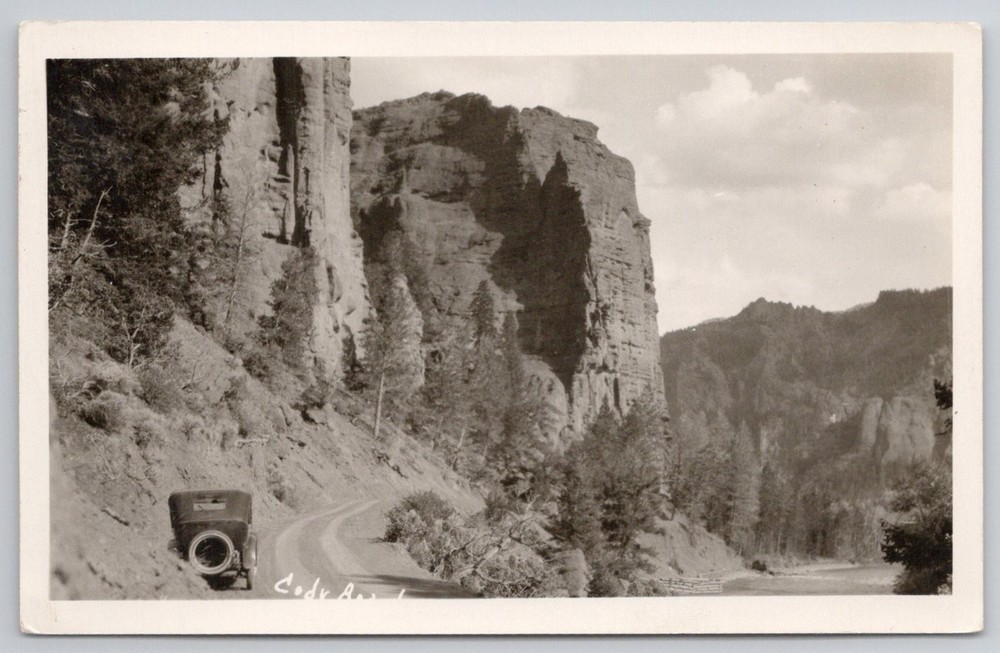 Cody Road Wyoming RPPC Vintage Car Scenic Canyon Real Photo Postcard