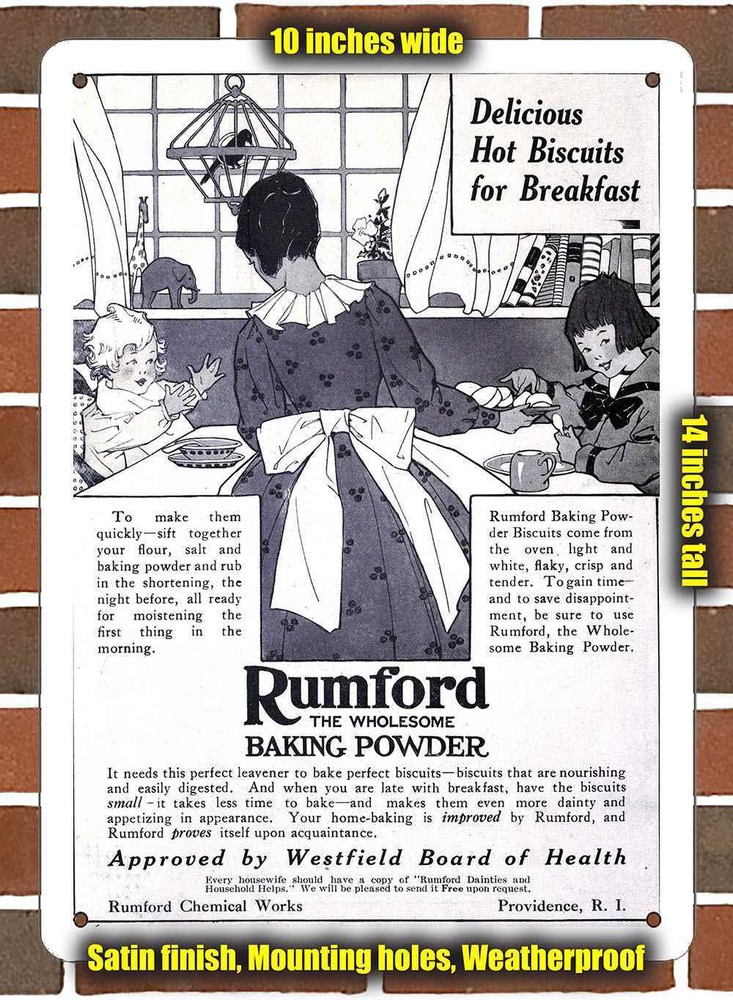 Vintage 1916 Rumford Baking Powder Metal Sign - 10x14 Inches