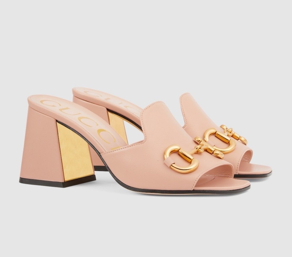 BNWT Gucci Horsebit Rose Leather Slide Sandals Mules US 4.5 $1050