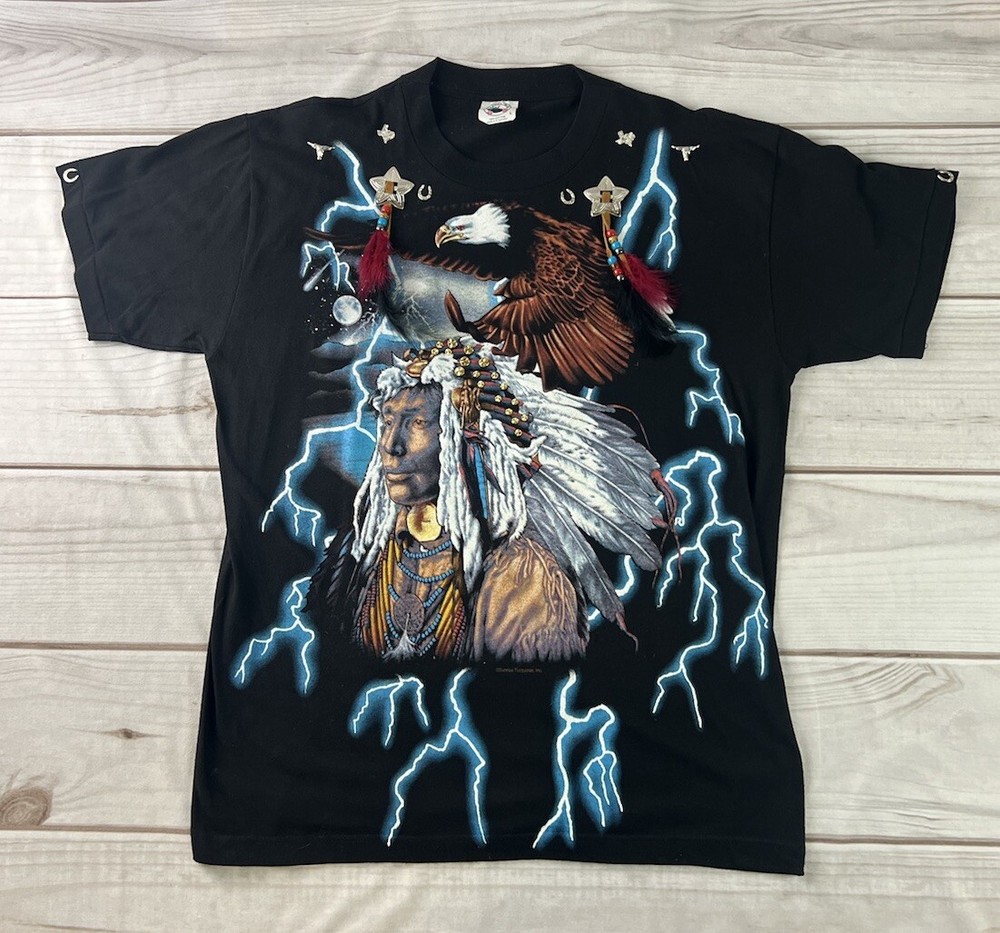 Vintage American Thunder Native T-shirt  Lightning Eagle Men’s Size Large Black
