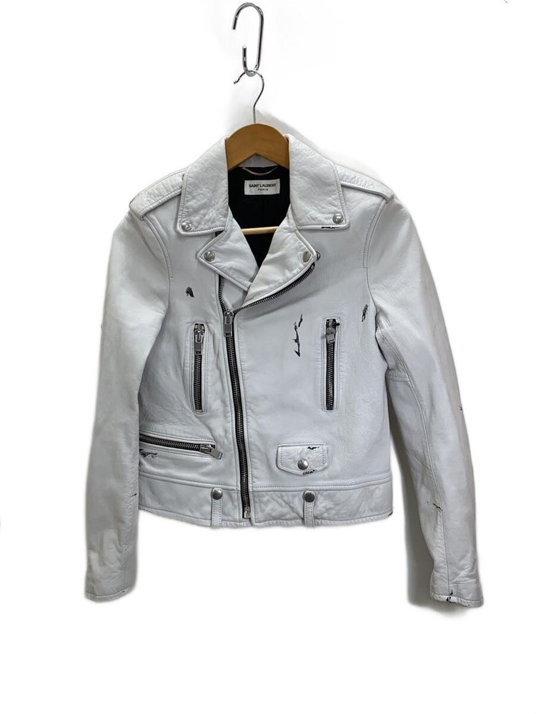 Saint Laurent Double Riders Jacket/38/Sheep Leather/Wht/397287 3483