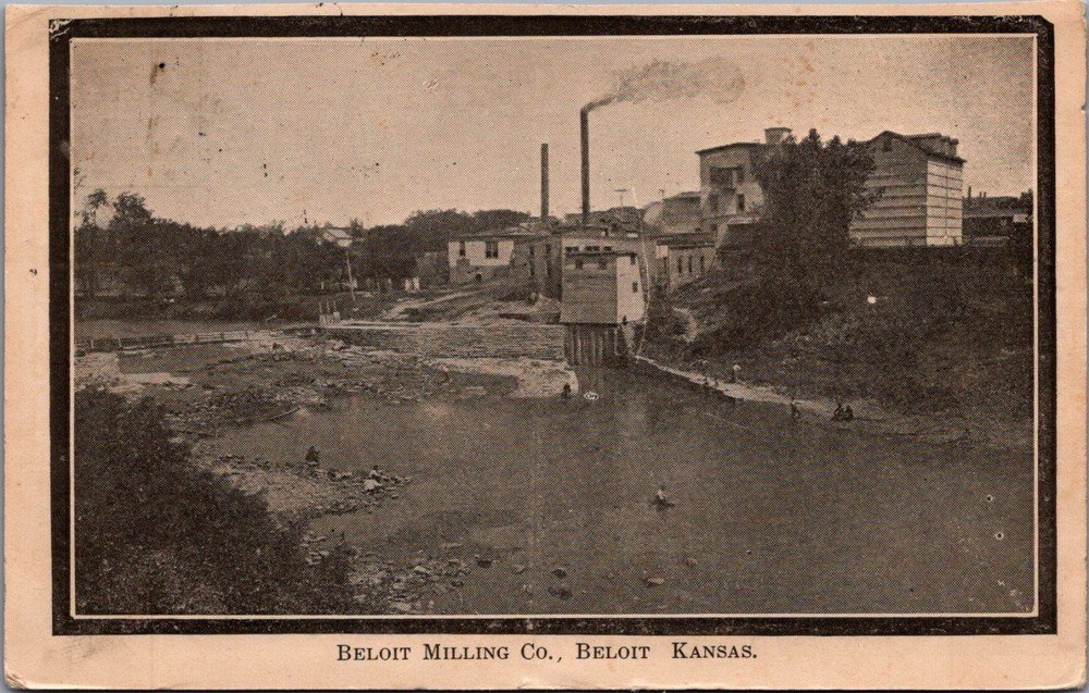 Beloit Milling Co. Kansas RPPC Postcard 1913 Industrial River View