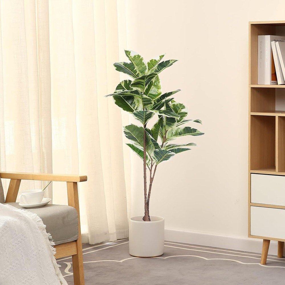 43-Inch Artificial Rubber Tree Faux Ficus Bonsai Home Decor