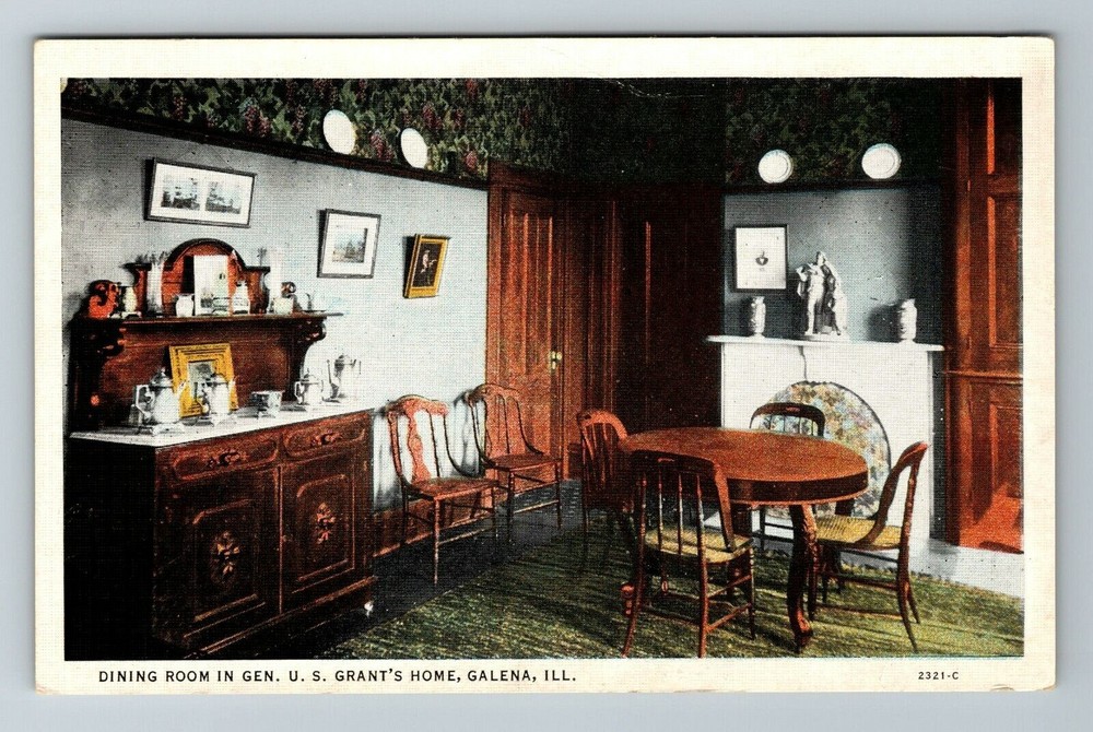 Galena IL-Illinois, Dining Room In General Grant's Home, Vintage Postcard