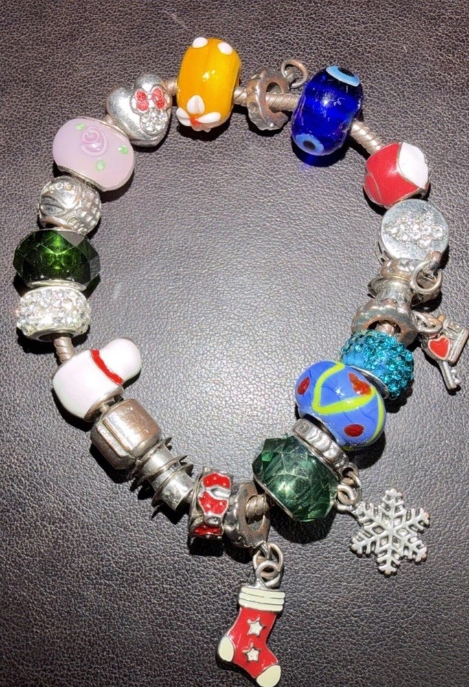 PANDORA RARE RETIRED CHRISTMAS & FAITH BRACELET LOADED WITH DISCONTINUED CHARMS