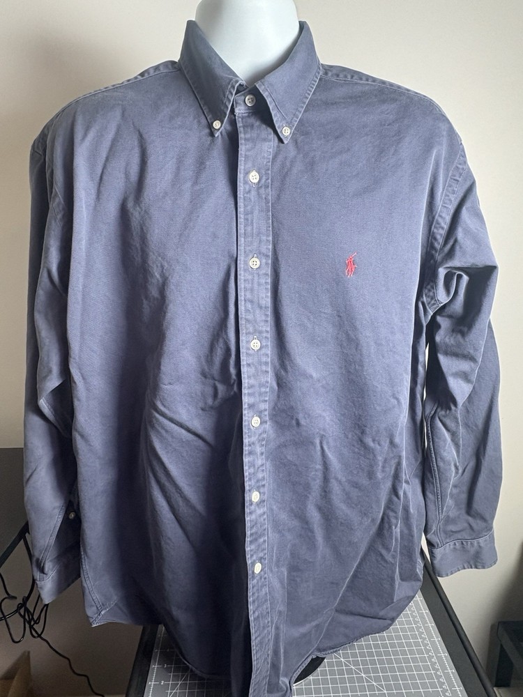 Polo Ralph Lauren Shirt Men Large Navy Blake Classic Fit Long Sleeve Red Pony
