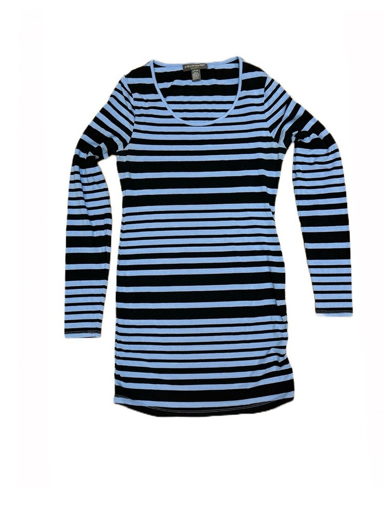 A Pea in the Pod Women's Size Small Blue Striped Modal Stretch Maternity Dress