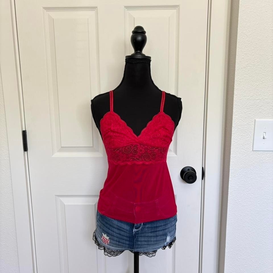 Vintage 90's Vassarette Red Lace Mesh Cami Tank Top