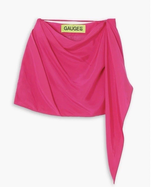 GAUGE81 Pink Draped Mini Skirt Silk Satin Size M Asymmetric NWT Designer