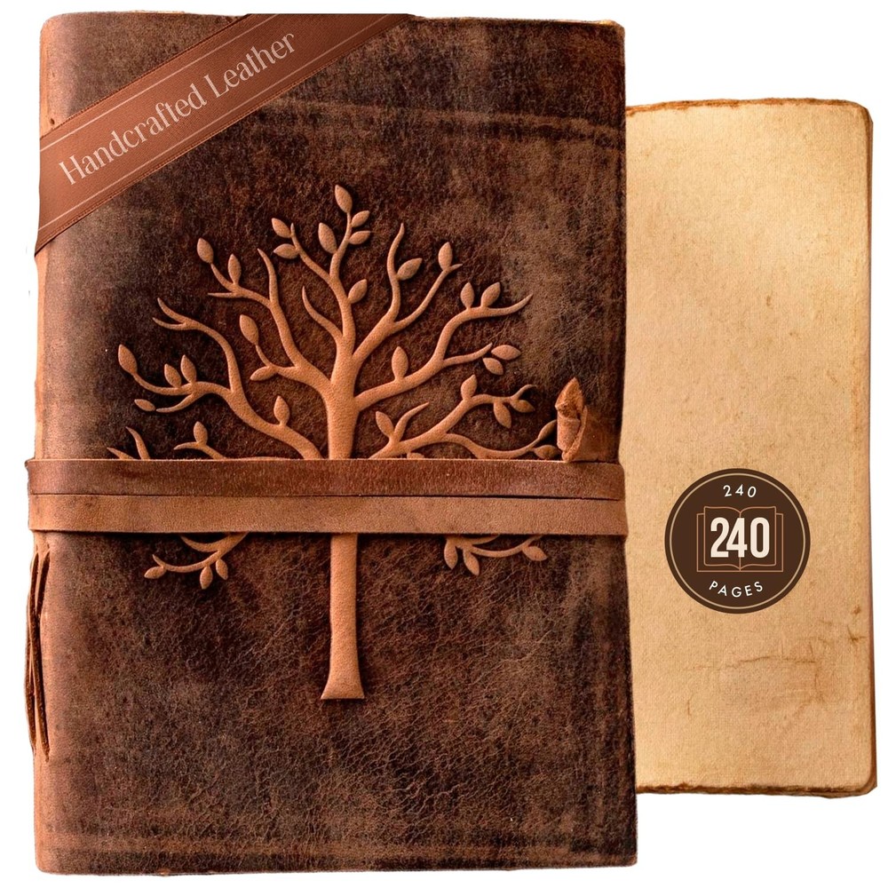 Tree of Life Leather Journal with Antique Paper and Embossed Design