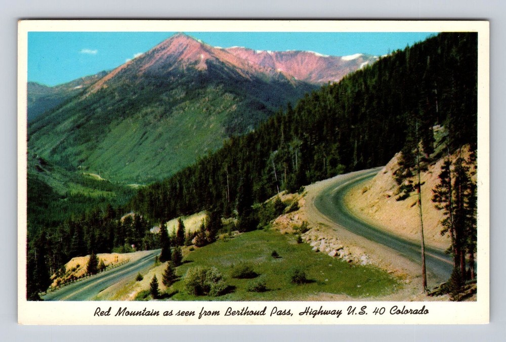 Berthoud Pass CO-Colorado, Red Mountain, Antique, Vintage Souvenir Postcard