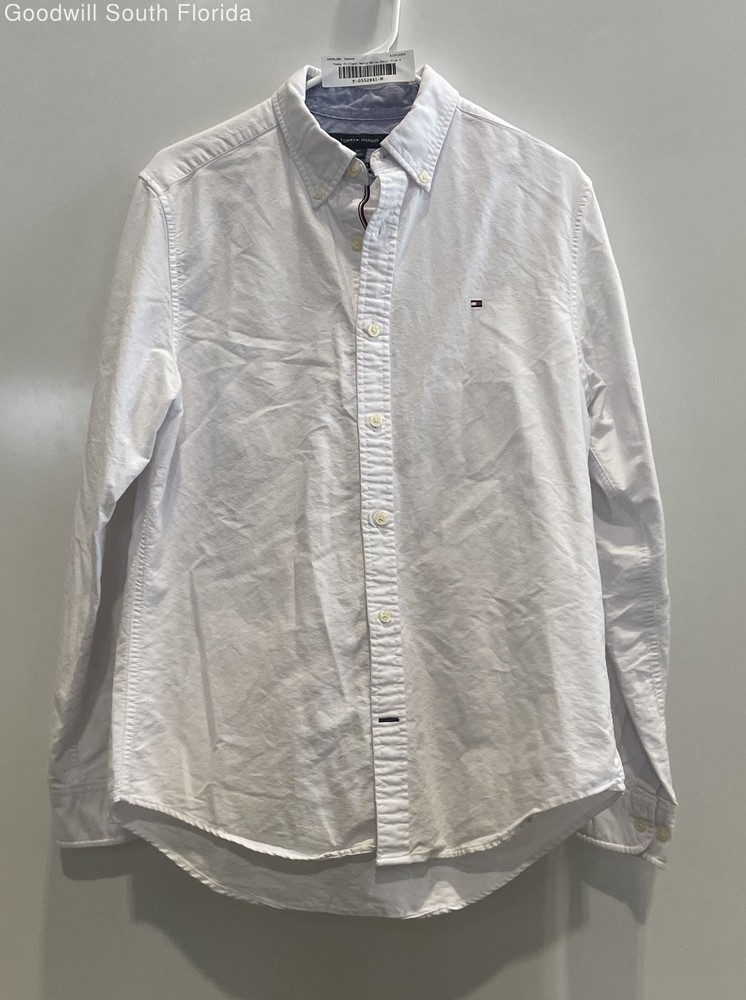 Tommy Hilfiger Mens White Long Sleeve Collared Custom Fit Button-Up Shirt Size S