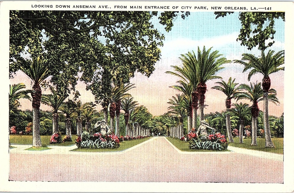 Postcard PARK SCENE New Orleans Louisiana LA m/09 AI1508