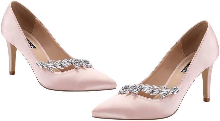 ERIJUNOR Pointed Toe Mid Heels Wedding Party Evening Dress Pumps, Blush size 7