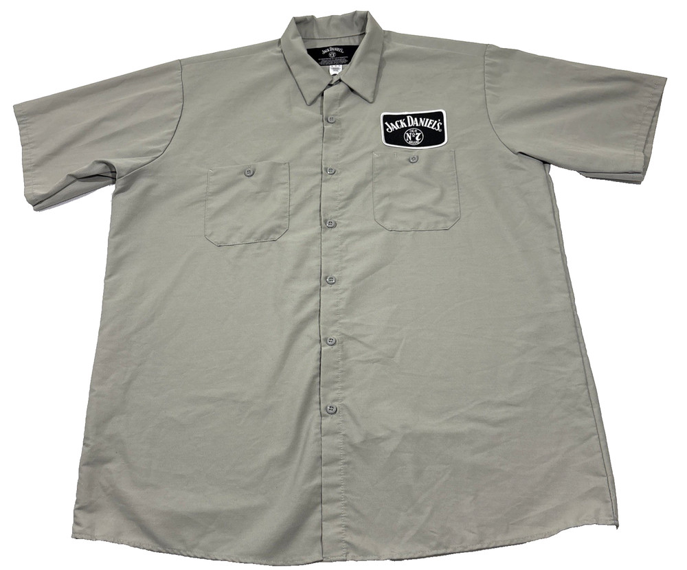 Jack Daniels Workwear Shirt Mens XL Gray Snap Button Short Sleeve Patch EUC