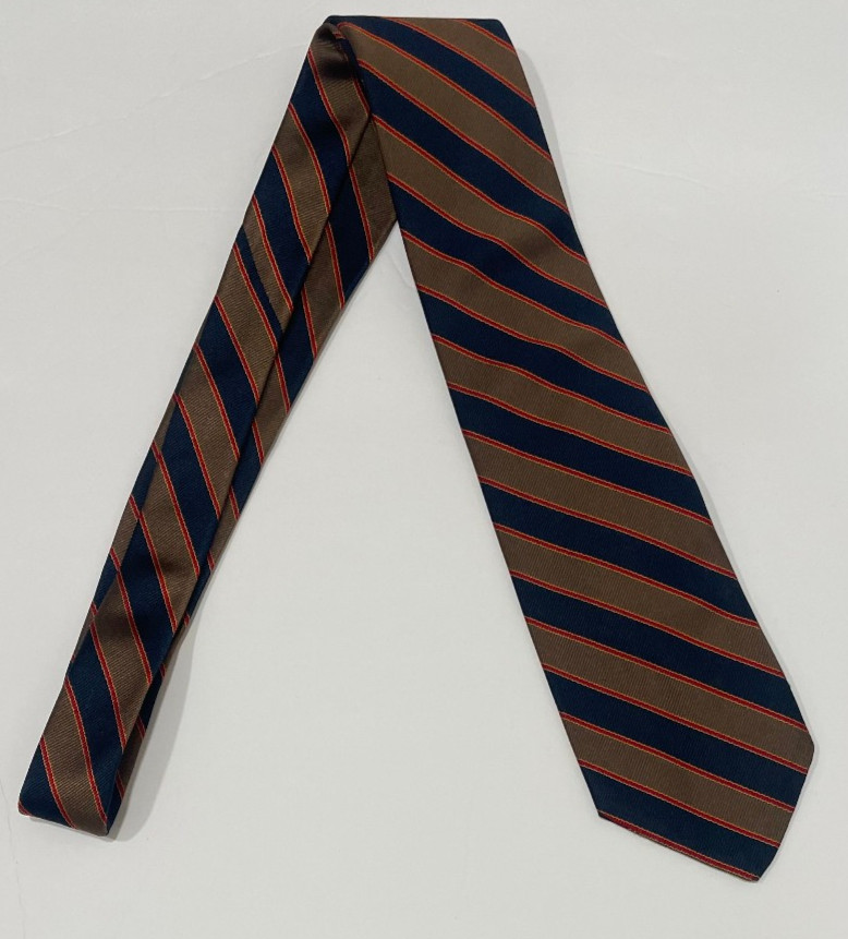 Vintage London 400 100% Silk Navy Brown Red Gold Striped Repp Tie Made in USA
