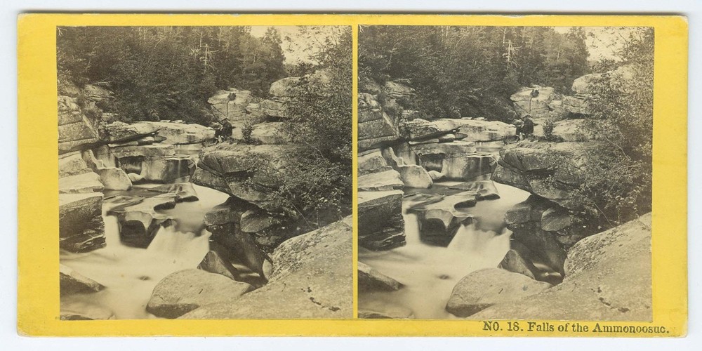 D1365~ NEW HAMPSHIRE – View #18 Ammonoosic Falls c.1860s Stereoview, Kilburn