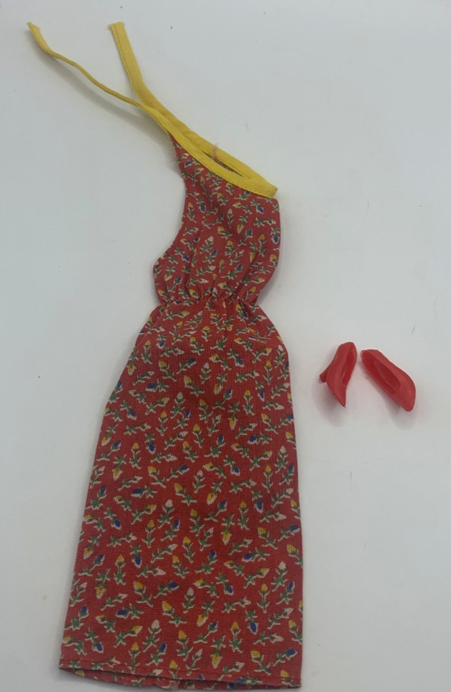 Vintage Barbie Best Buy Fashions Outfit Tie-on Floral Halter Dress Shoes #2767