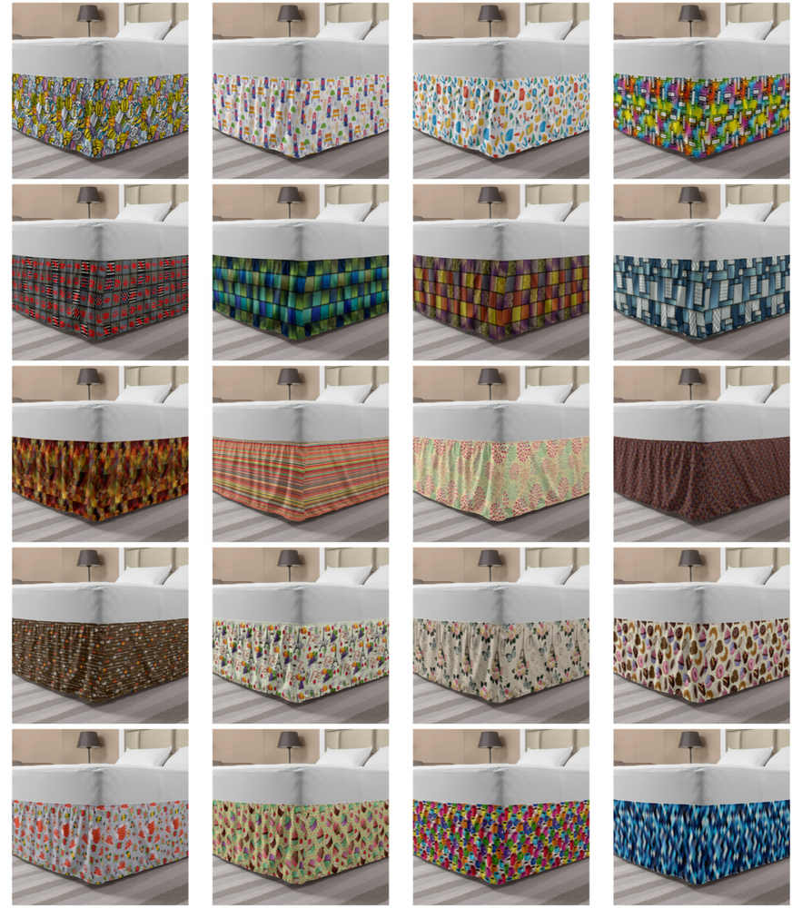 Ambesonne Colorful Theme Bedskirt Elastic Wrap Around Skirt Gathered Design