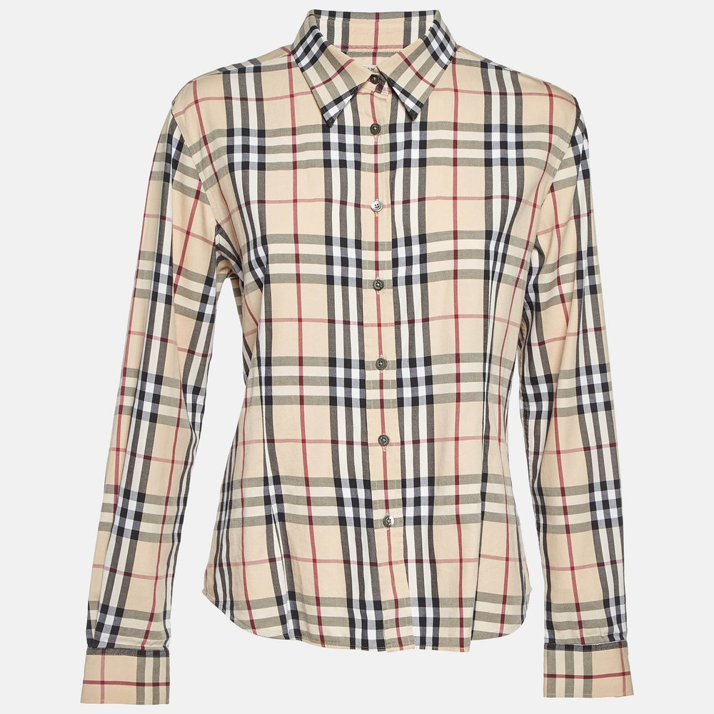 Burberry Beige Plaid Cotton Button Front Shirt XL