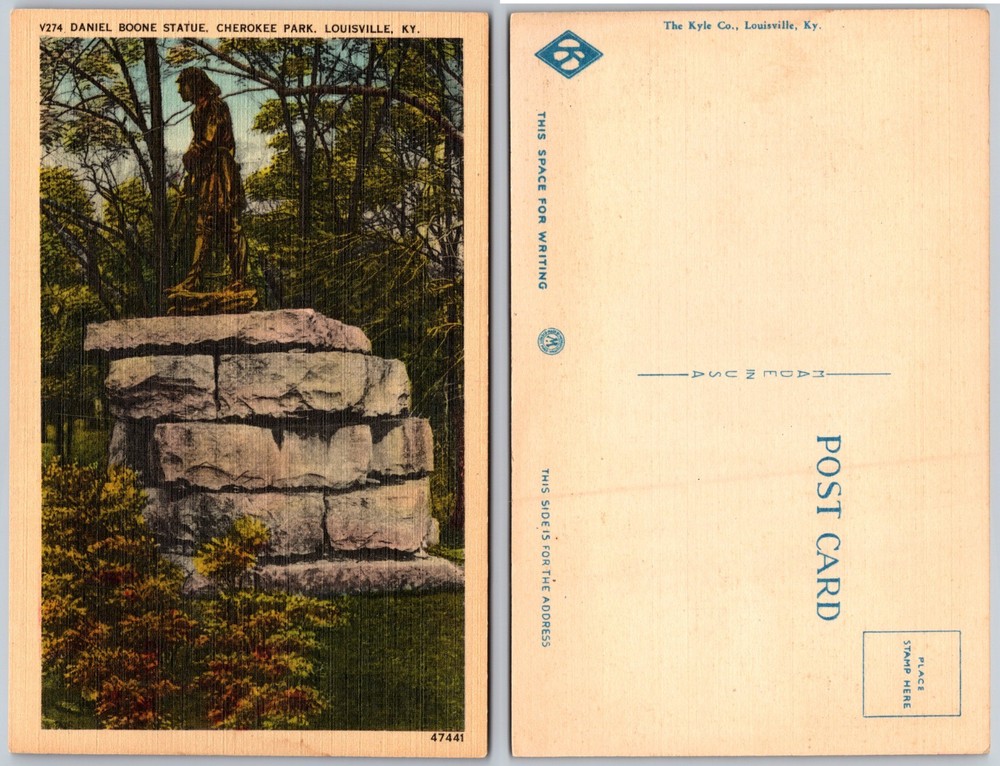 Daniel Boone Statue Cherokee Park Louisville KY Postcard