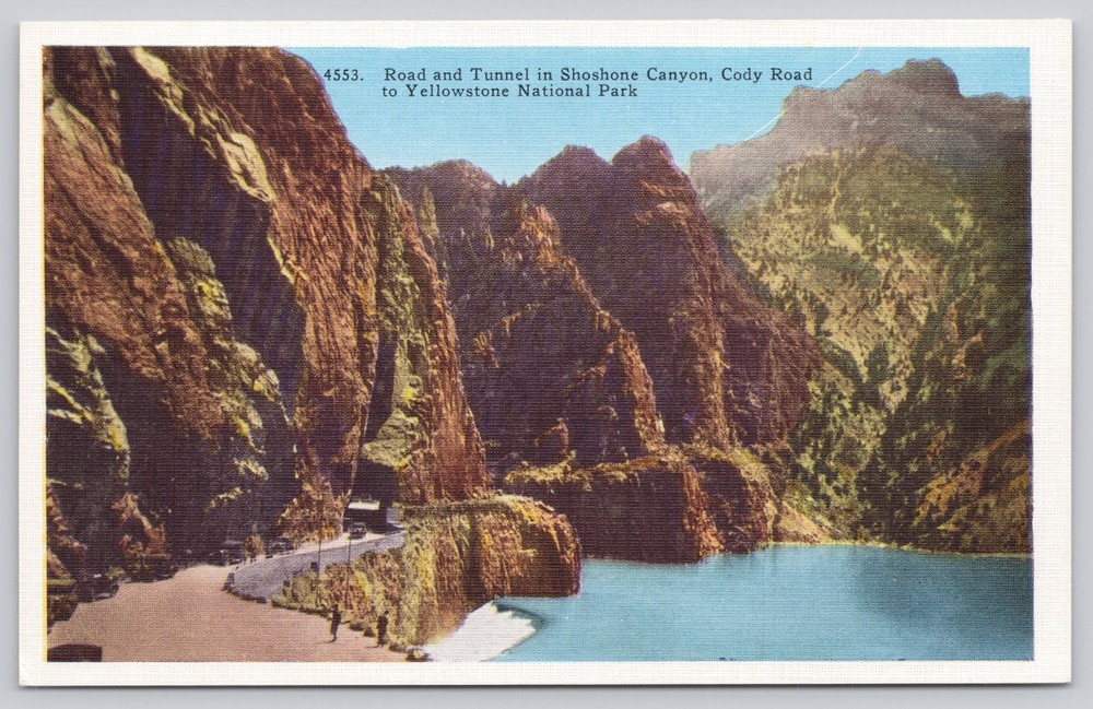 Shoshone Canyon Tunnel Postcard Cody Road Yellowstone Park Wyoming Linen