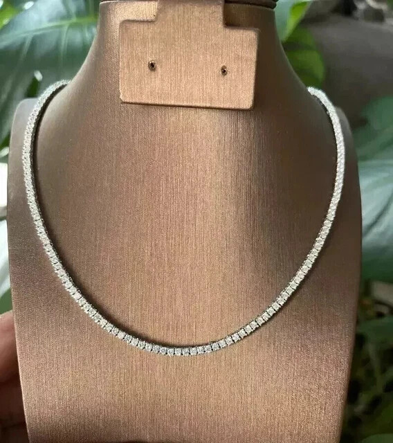3MM Lab Diamond Round Cut Tennis Necklace 14K White Gold Plated 18 Inch for Women
