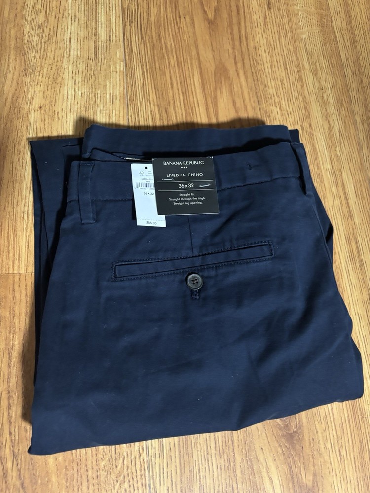 Banana Republic Men's 36x35 Lived In Chino Straight Fit Pants NWT Dk Preppy Navy