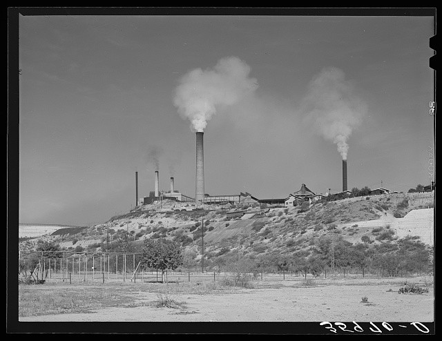 Photo:Miami Arizona Copper Smelter 1940 Smoke Stacks Industrial Plant