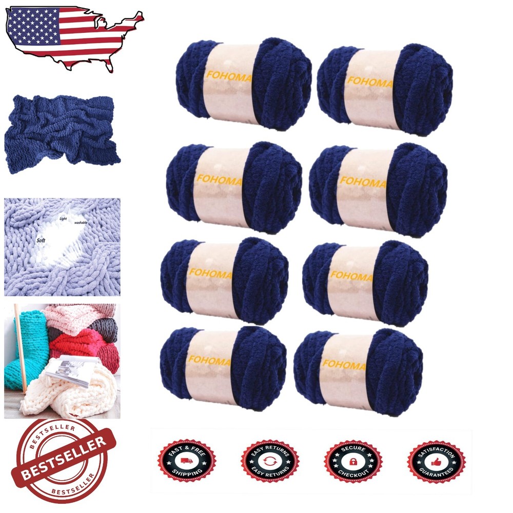 Navy Blue Jumbo Chenille Yarn 64oz – Soft Thick Craft Yarn for Beginners and Experts