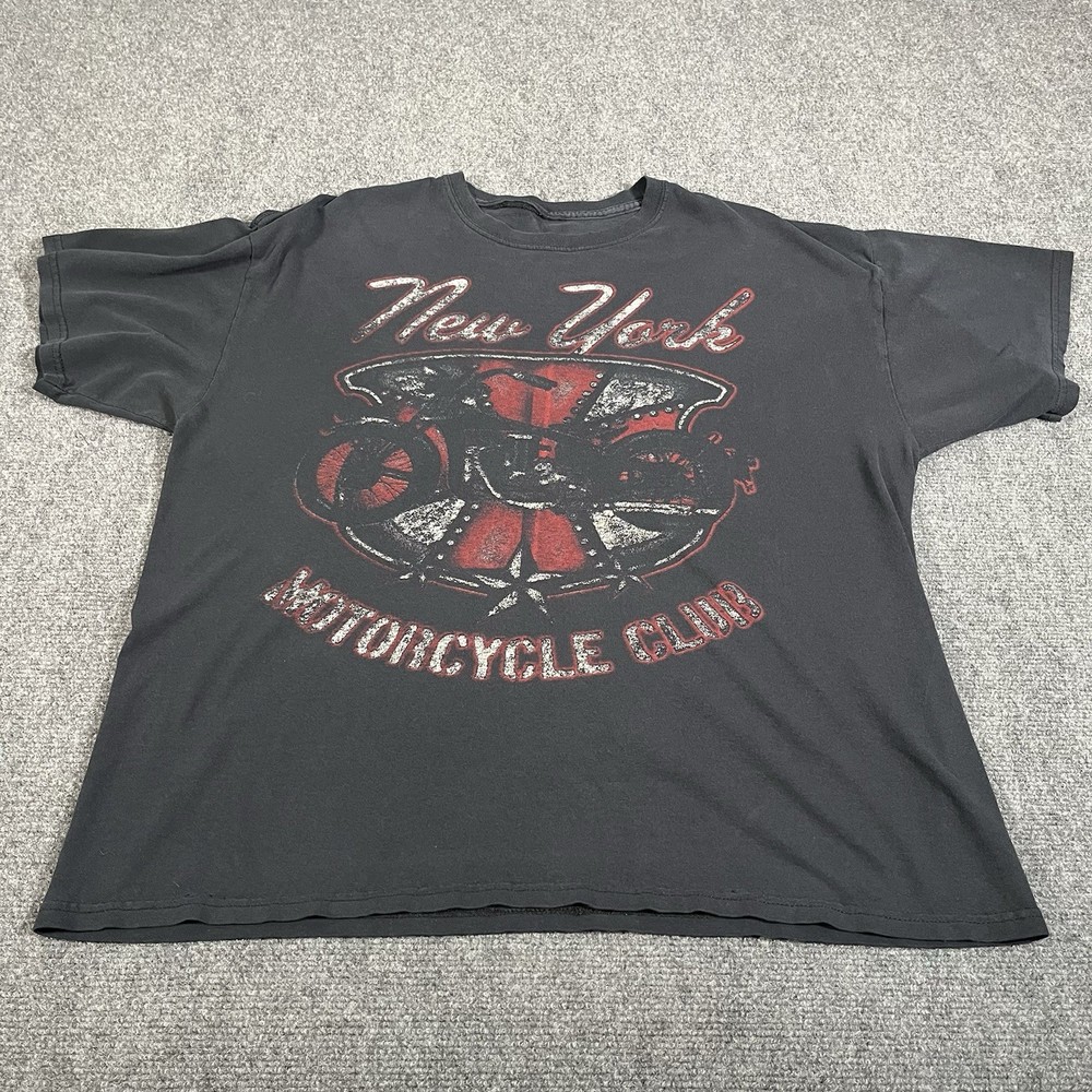Vintage Motorcycle Shirt Men’s Xl Black 90s Y2K Biker Faded New York Boxy Fit