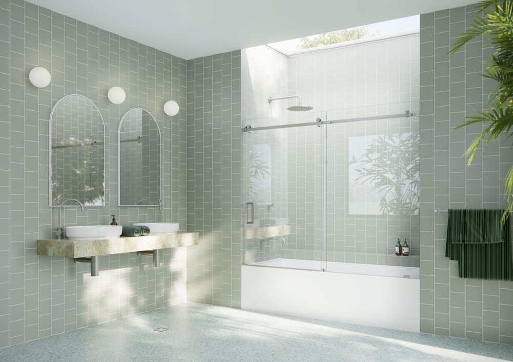 Astro 60x72 Nickel Frameless Sliding Glass Door by Glass Warehouse
