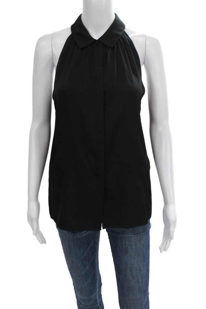 Kobi Halperin Women Silk Collared Sleeveless Basic Blouse Black Size MFree Shipping in US $100+ Orders | $6.95 Orders Below