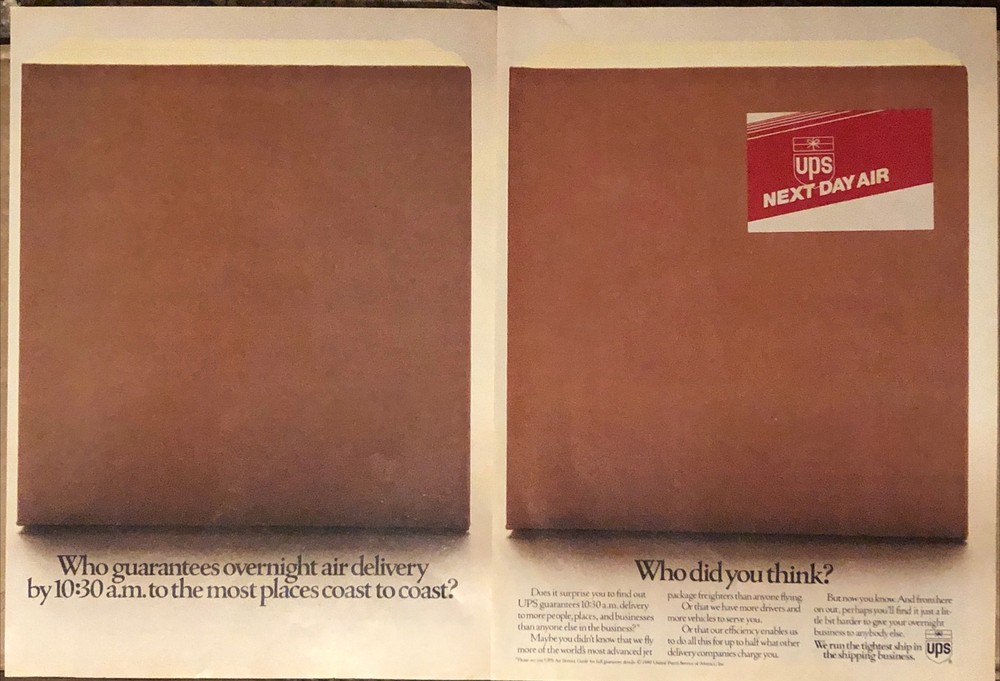 1990 UPS United Parcel Service PRINT AD Next Day Air Package Delivery VTG 90s Ad