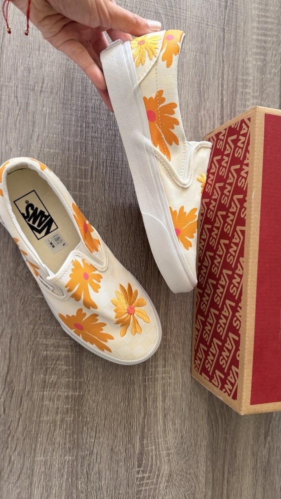 Vans Slip-On Check Floral White & yellow orange Skate Shoes
