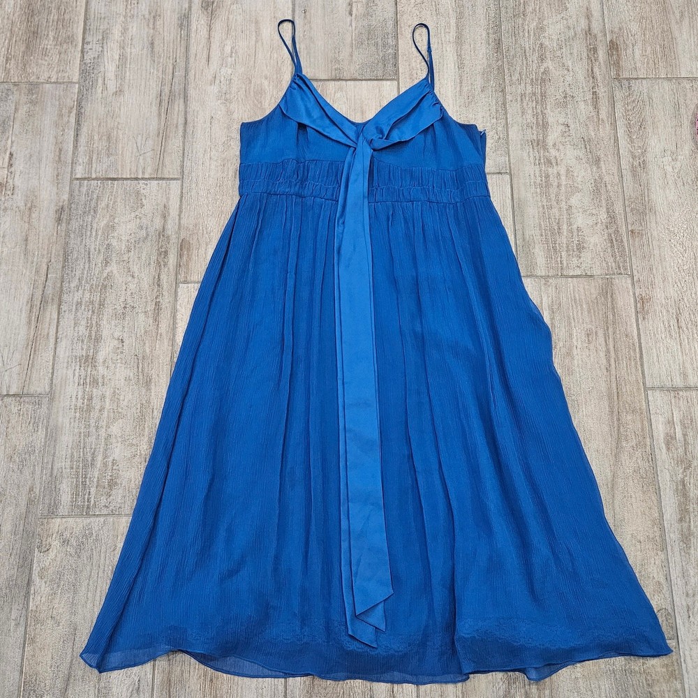 Moulinette Soeurs Silk Dress Womens 12 Blue After Party Bow Front Cocktail