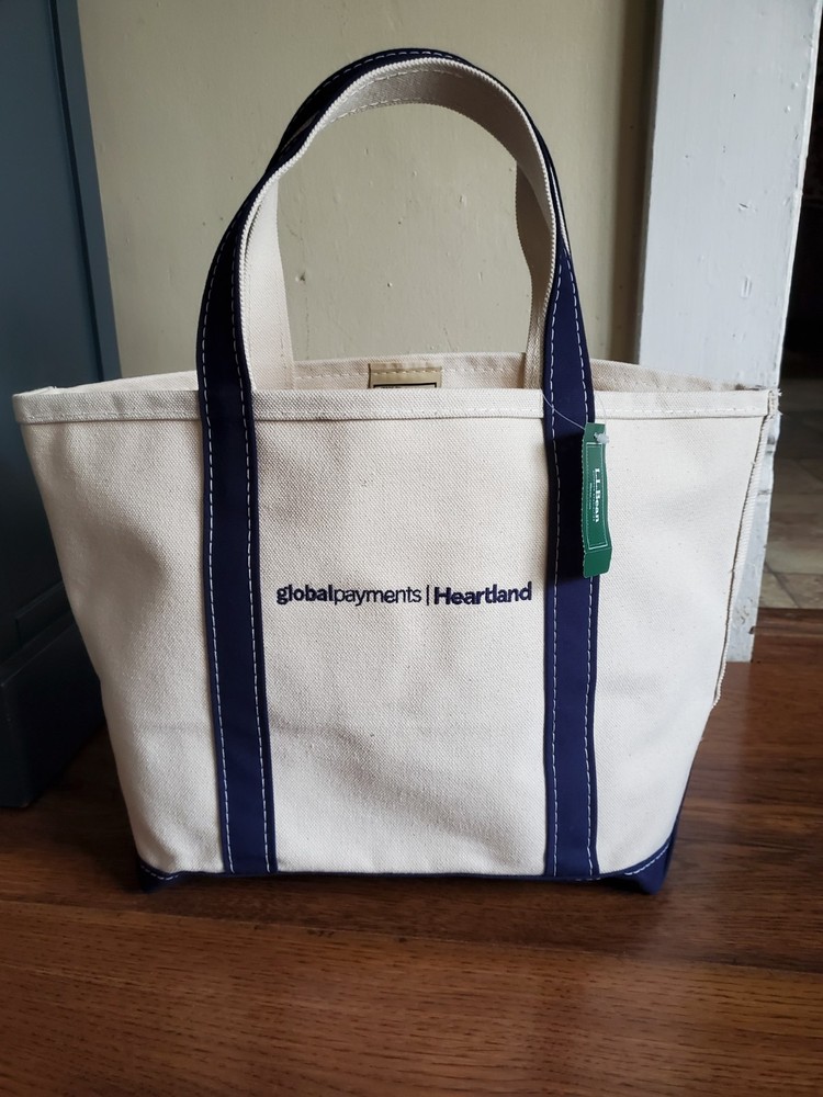 LL Bean Medium Canvas Boat & Tote Blue Trim Cream Made In USA 12