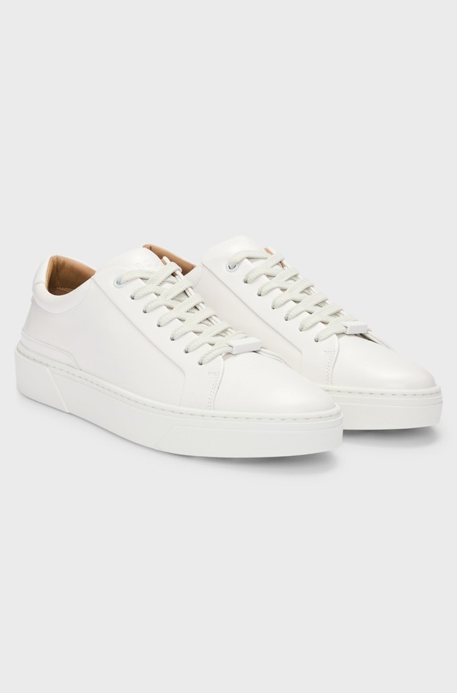 BOSS Trainers Mens White Leather Smart Casual Sneakers - Gary Tenn Size 10